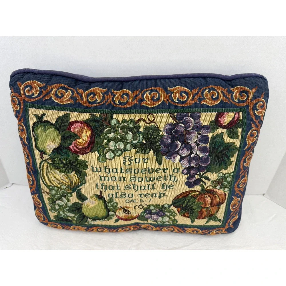 Vintage Granny Cottage Country Tapestry Bible Verse Accent Pillow‎ Harvest Fruit